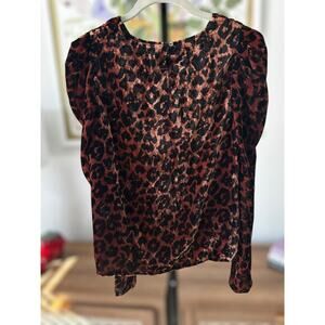 New Dolan Charley Velvet Leopard Print Long Sleeve Blouse Size XS